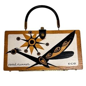 Vintage Mid Century Retro Mod Enid Collins Roadrunner Wooden Box Bag Purse